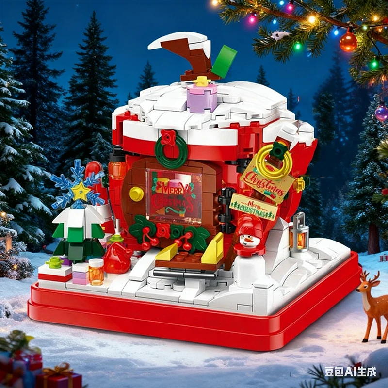 714 قطعة عشية عيد الميلاد أبل منزل اللبنات لتقوم بها بنفسك صندوق هدايا إبداعي نموذج تجميع الطوب سطح المكتب ديكو ألعاب أطفال هدايا العيد #1