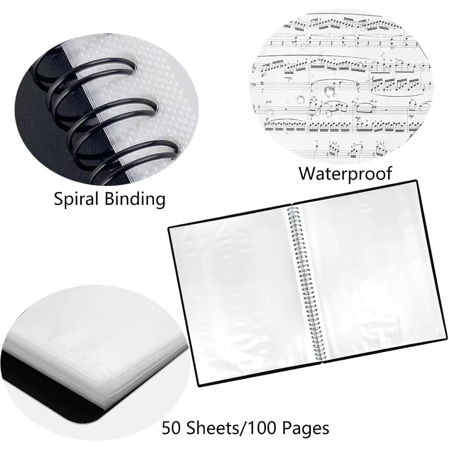 2Pcs Portfolio Binder with Plastic Sleeves 50 Pockets Presentation Book Display 100 Pages File Folder for Artwork Sheet Music D