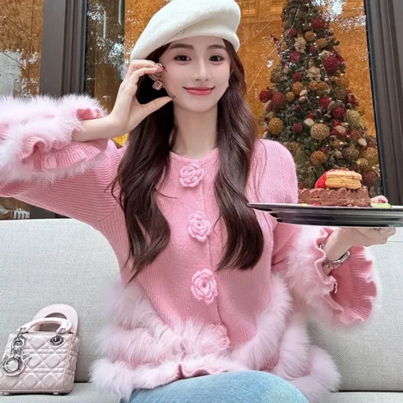 

Women Clothing Spring Autumn Trend Button Solid Color O-neck Ladies Temperament Crochet Appear Thin Knitting Sweater Coat Cardig