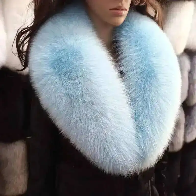 Winter Real Fox Fur Collar 100% Genuine Natural Pink Scarf Scarves Women Large Size Wraps Neck Warmer Luxury Furry Shawl Female - view 6
