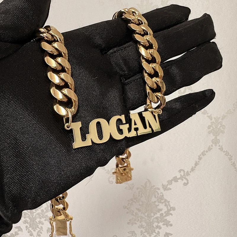 Fashion Customized Stainless Steel Name Necklace With 1.2CM Stainless Steel Cuban Chain  for Kids Hip Hop Jewelry Birthday Gift
