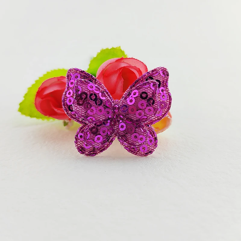 32 Stück, 4 x 3,5 cm, doppellagige Schmetterlingsapplikationen mit Pailletten, zum Aufnähen auf Babysocken, -mützen, für DIY-Kopfbedeckungen und als Accessoires. – Detail 8