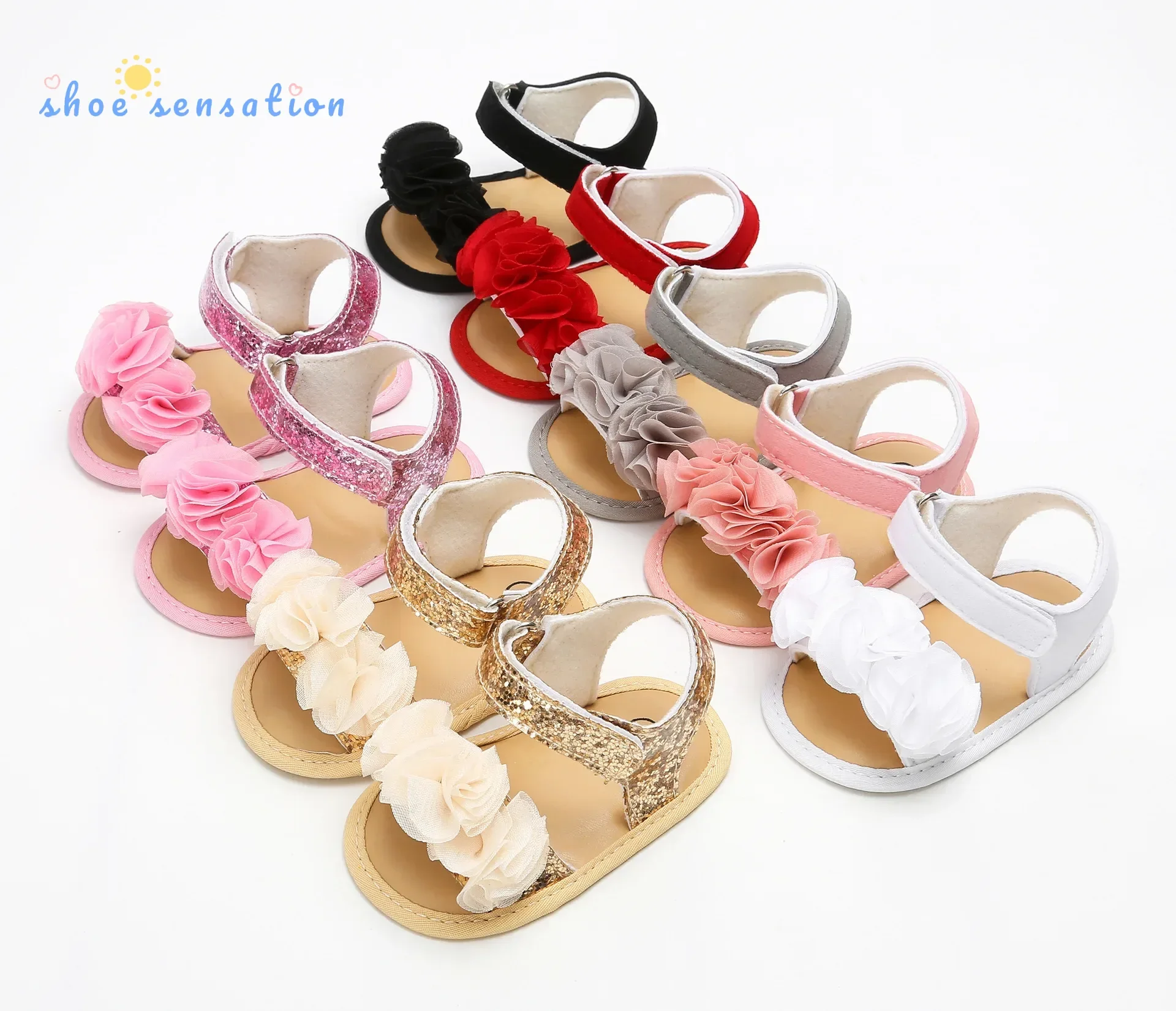 

Meckior Summer Baby Girls Shoes Floral Border Lace Garden Sandals Cotton Sole Anti-slip Baby Dress Girl Sandals First Walker