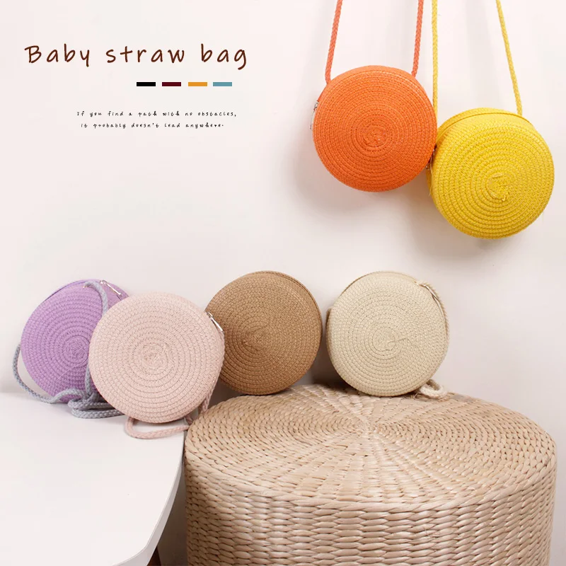 Baby Girl Fashion Casual Solid Straw Shoulder Bags Backpack Accessories Kids Children Cute Round Messenger Bag 2022 New