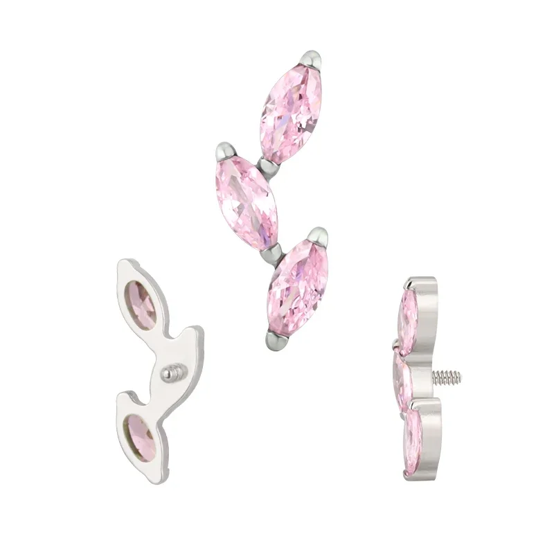ASTM F136 Titanium EAR PIERC 3 Marquise Leaf Shape with CZ Top Cartilage Tragus Earrings Ear Helix Studs Tongue Piercing Jewelry