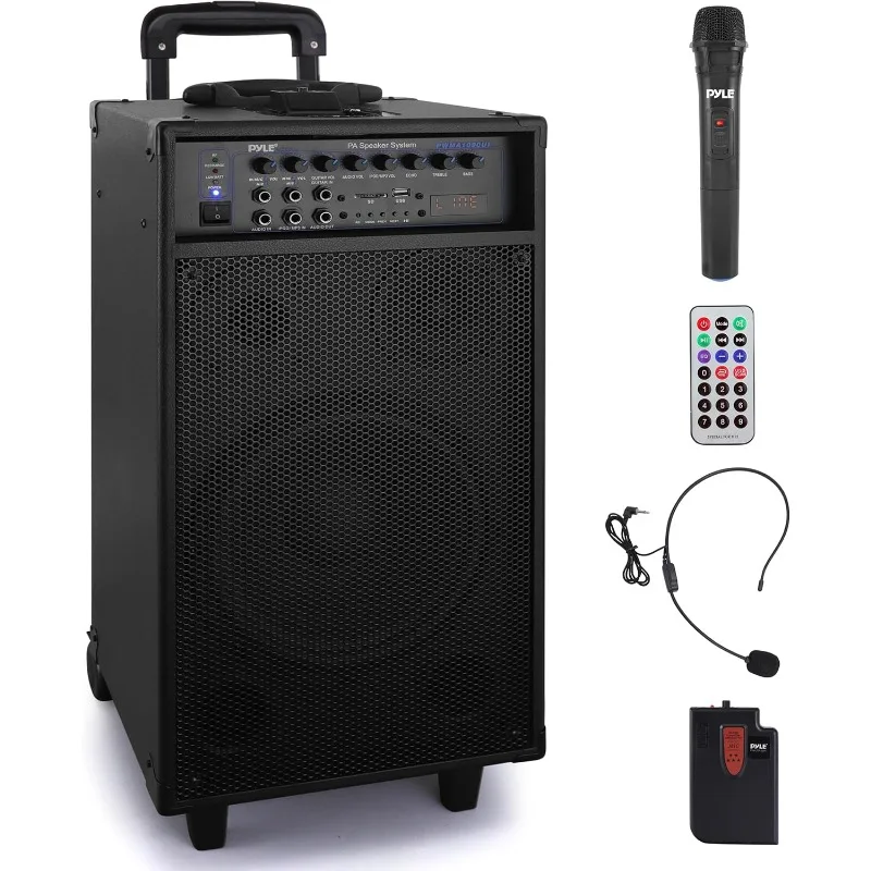 

800 Watt Outdoor Portable Wireless PA Loud speaker - 10'' Subwoofer Sound System with Charge Dock, Rechargeable Battery,