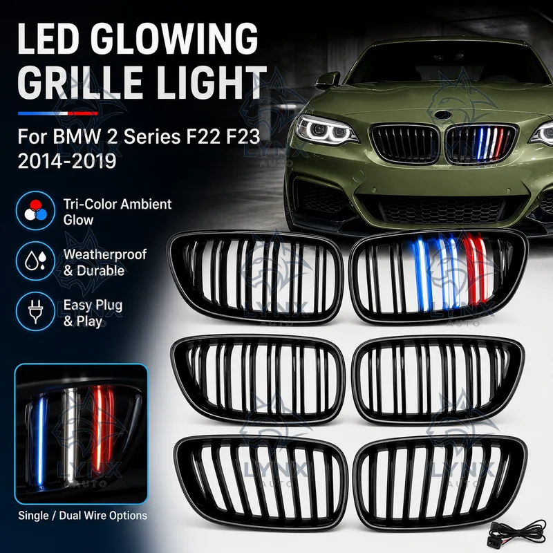 For BMW 2 Series F22 F23 2014-2019 Single Dual Wire Tri-Color LED Glowing Grille Light Up Front Bumper