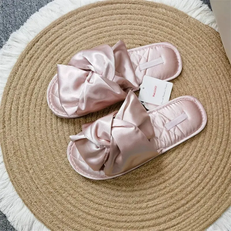 Summer New Big Bow Indoor Slipper Female Sweet Open Toe Antiskid Household Mute Comfortable Adult Girl Women Slippers