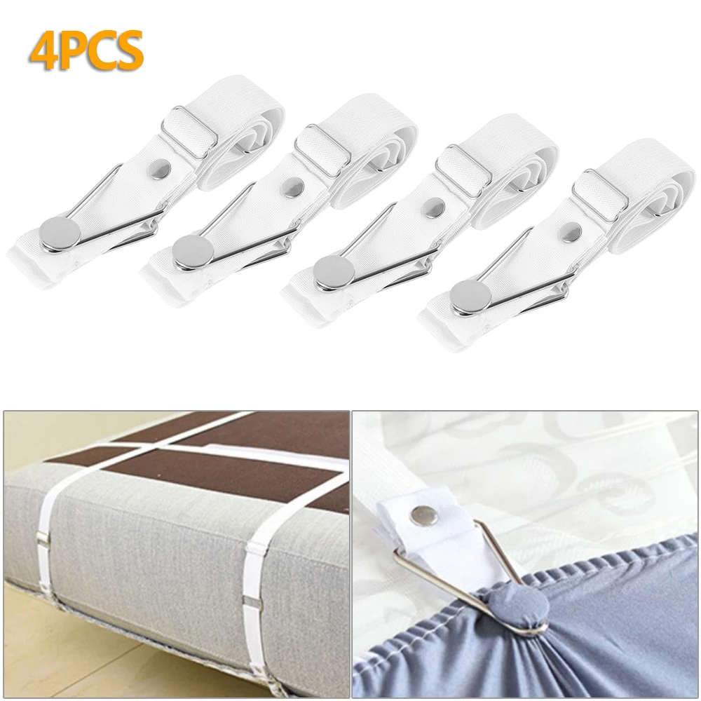 4pc Bed Sheet Holder Strap Adjustable Fitted Sheet Clip Non-slip Bed Sheet Fastener Suspender Elastic Mattress Pad Gripper Strap