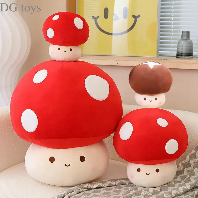 Stuffed Red Big Umbrella Head Mushroom Plushie Sofa Decor Plant Plush Toy Creative Dried Shiitake Mushroom Throw Pillow for Kids