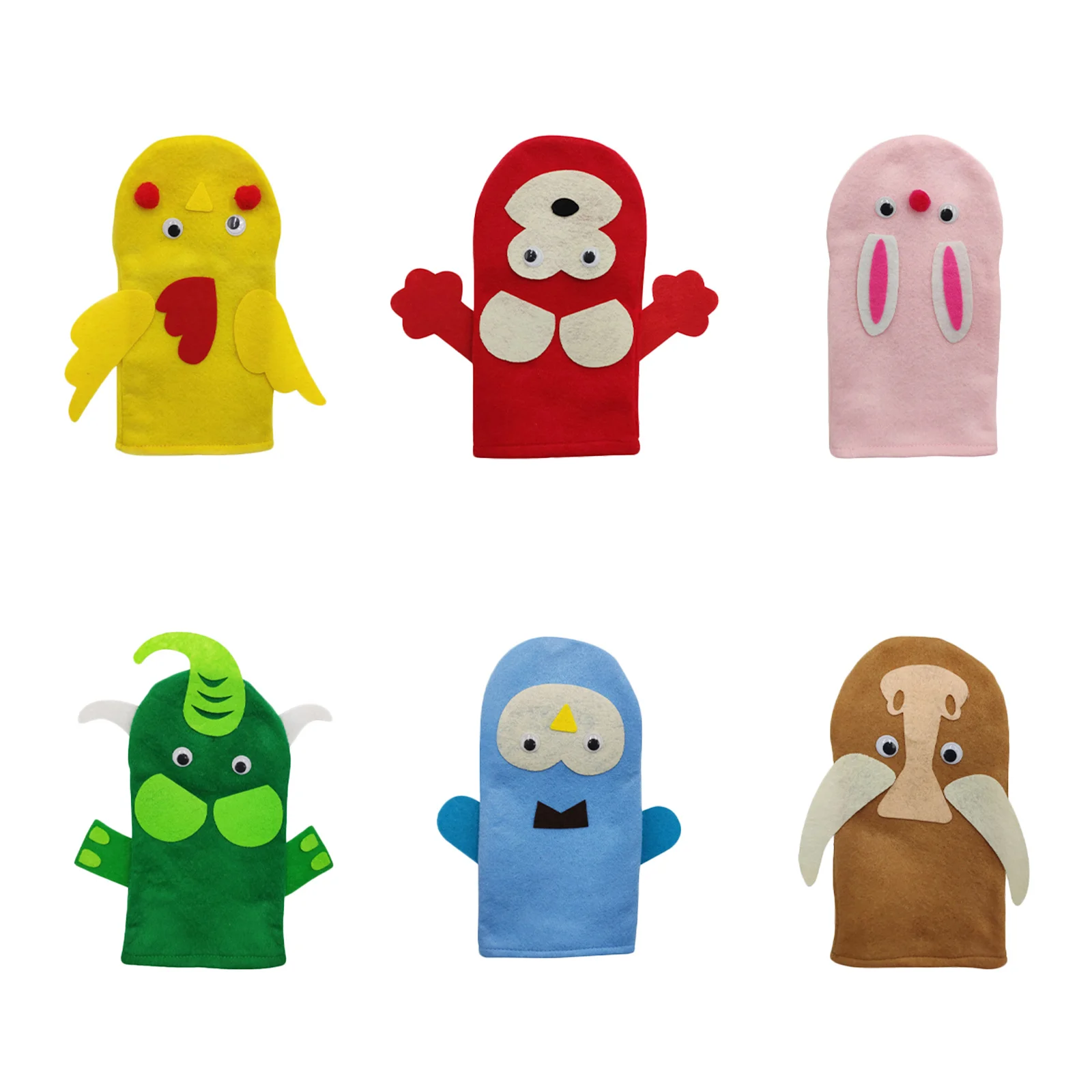 6Sets Hand Puppets Material Felt DIY Kits for Kids Kindergarten Art Class Interactive Crafts Felt Hand Puppets