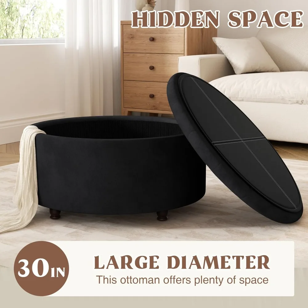 

30 Inch Round Storage Ottoman,Modern Tufted Ottomans,Circular Coffee Table with Removable Top,Upholstered Large, Customized