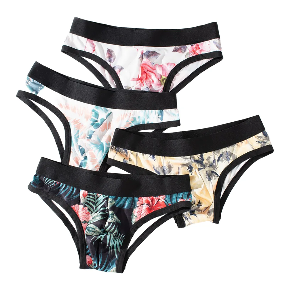 

Мужские трусы-брифы из охлаждающего шелка с принтом для всех сезонов, с U-образным вырезом, нижнее белье, шорты, бикини, мужские трусики