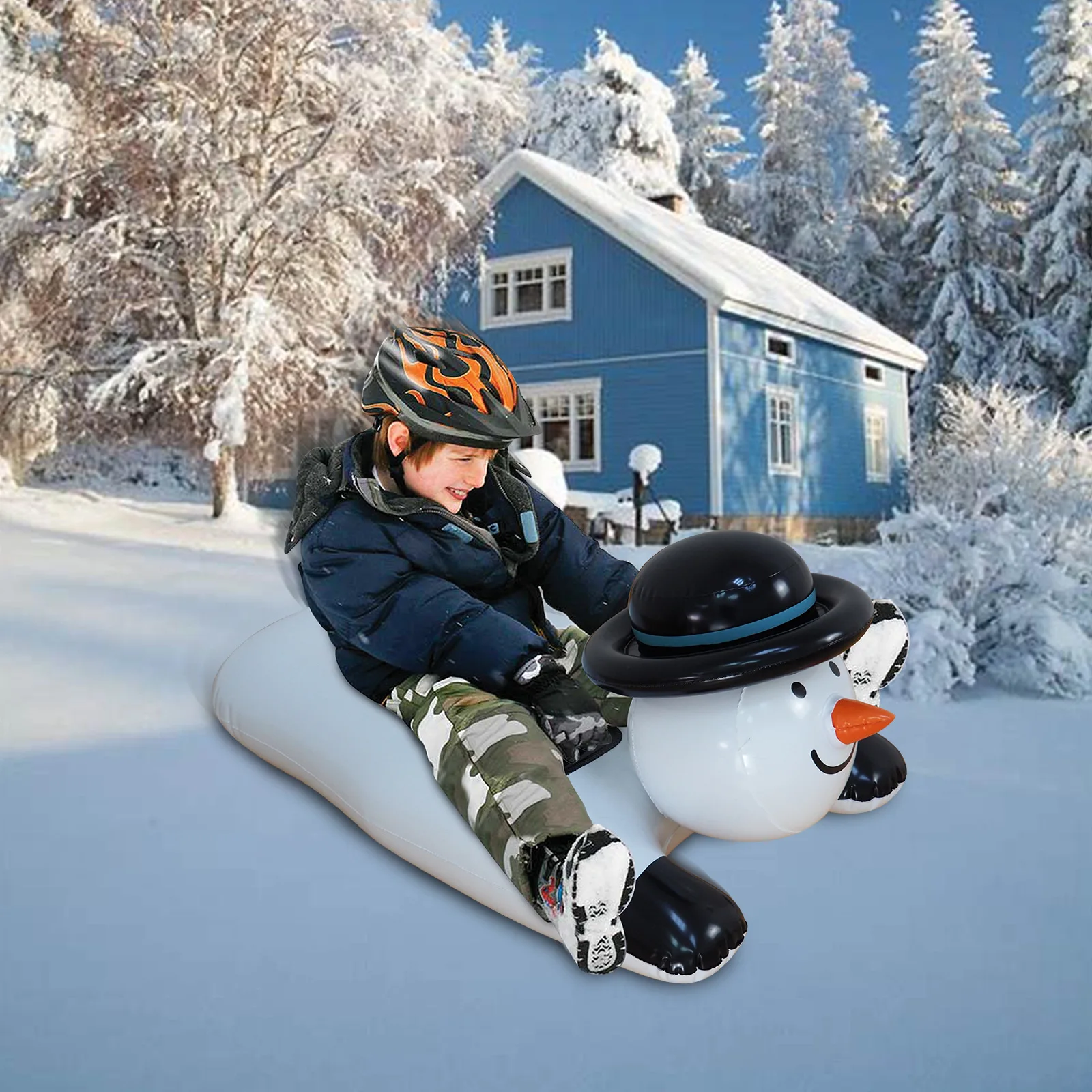 Inflatable Snowman Snow Sled, Fun Sledding Toy with Handles, for Kids and Adults, Outdoor Snow Ride for Winter Sports