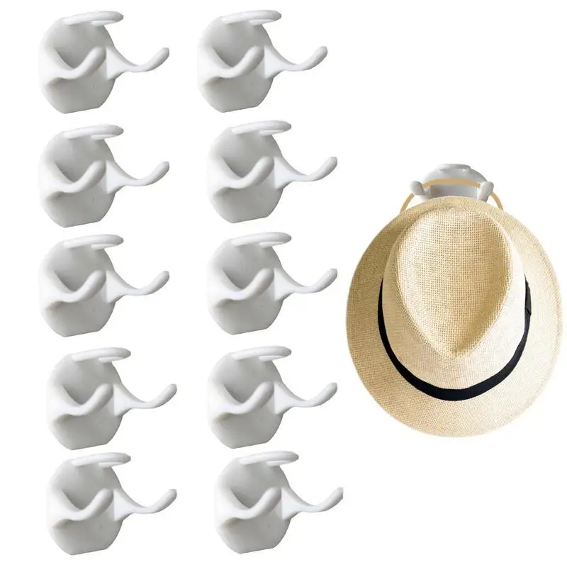 Hat Hooks For Wall 10Pcs Minimalist Adhesive Hat Hooks Baseball Hooks Air Dry Strong Hold Hat Hangers Hat Holder Rack Organizer