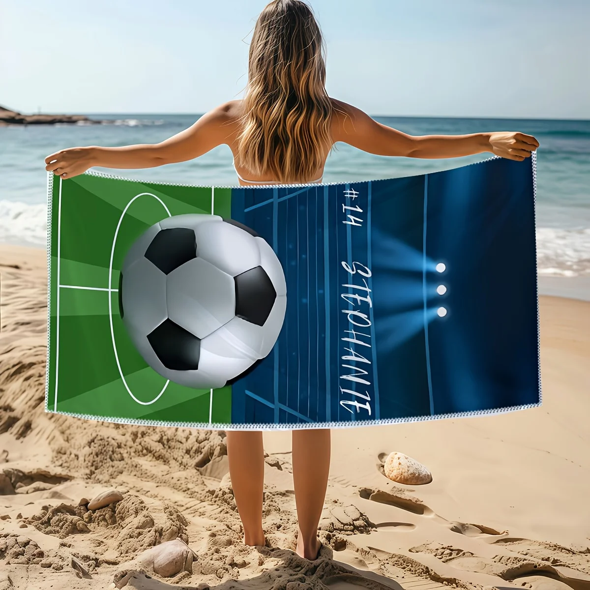 Custom Soccer Beach Towel Personalized Name Number Stadium 160x80cm Microfiber Bath Towels All Season Soft Absorbent Blanket