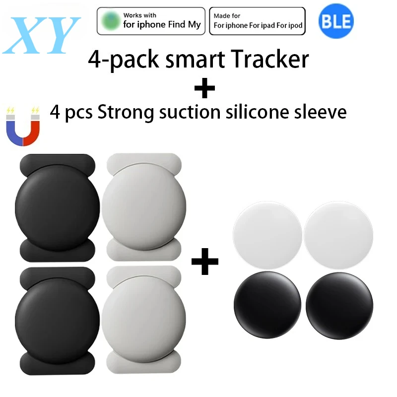 4-Pack IOS GPS Smart Tag for IOSFind My Tracker Kits with Strong Magnetic Suction Silicone Shell Anti-loss for Skateboard Car