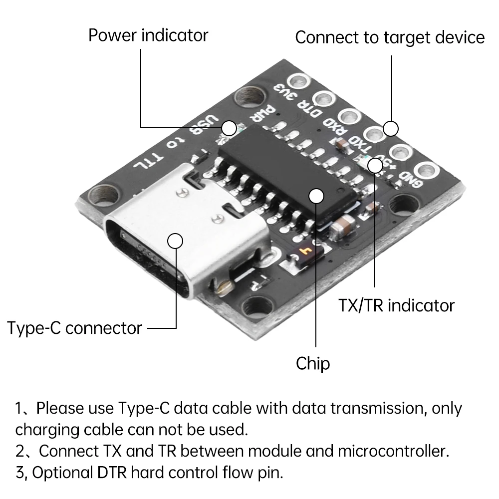 USB to TTL Module CH340E CH340C CH9340C Serial Converter Downloader 5V TYPE-C Low Cost Low Power Consumption High Performance