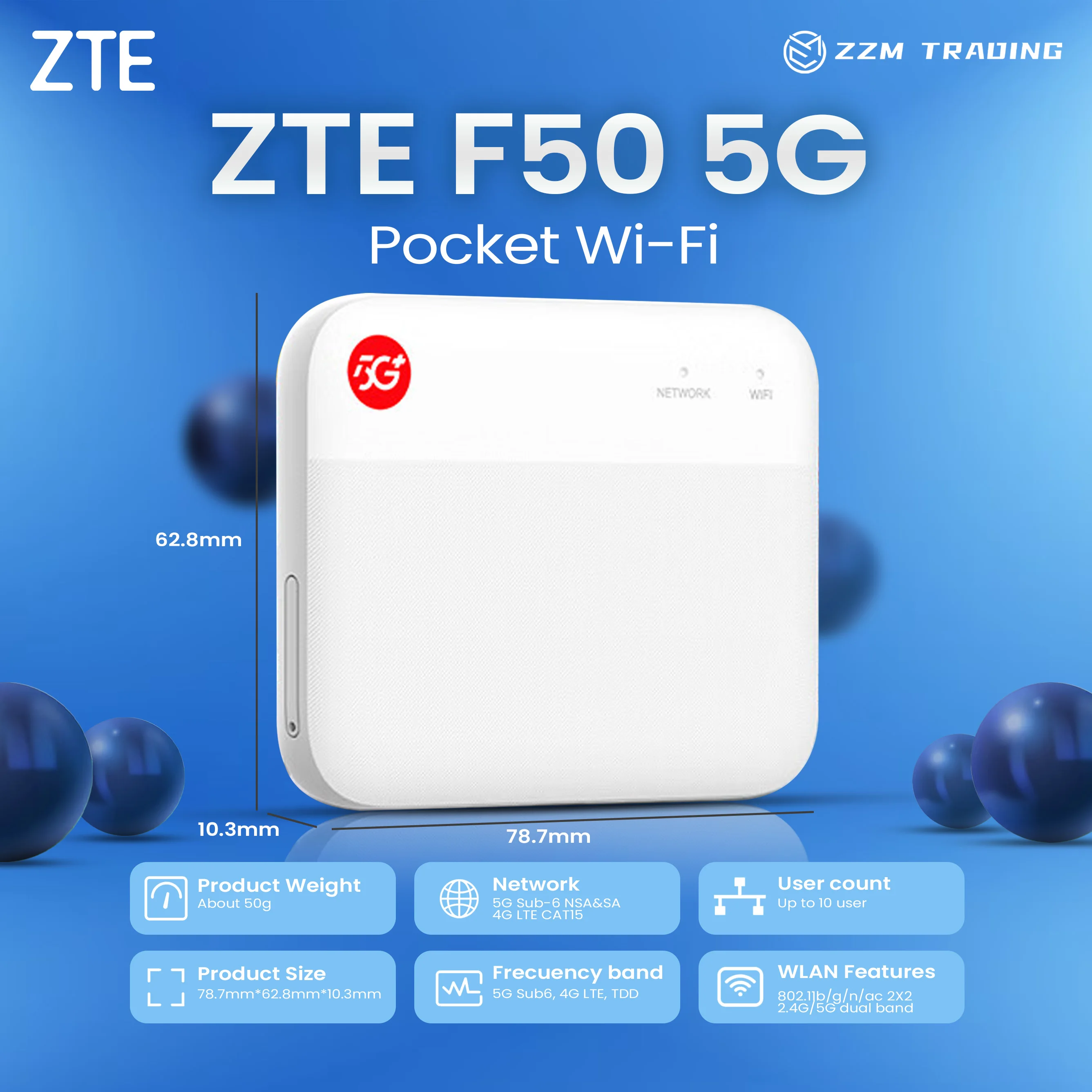 Imagem -04 - Zte F50 5g Bolso Wi-fi Router Dual Band 1.6 Ghz Usb Tipo-c 4g Lte Cat15 SA Nsa 5g Sim sem Fio Hotspot Móvel