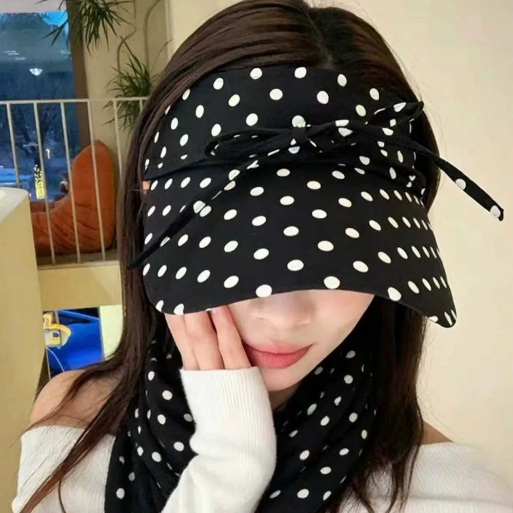 UV Shield Polka Dot Sun Visor Breathable Bowknot Open Top Cap Packable Fabric Beach Hat Tennis