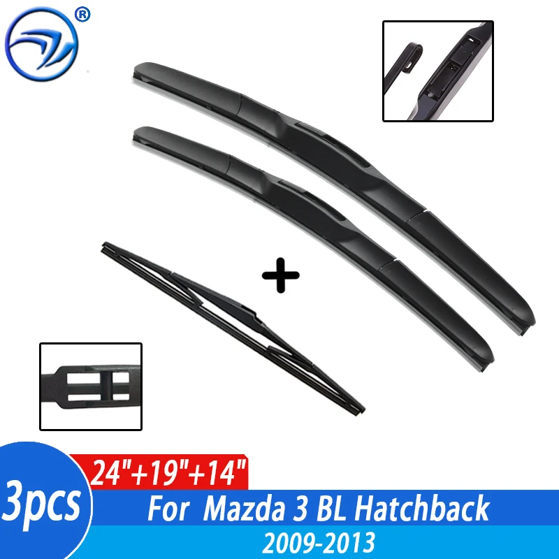 

Wiper Front & Rear Wiper Blades Set Kit For Mazda 3 BL Hatchback 2009 2010 2011 2012 2013 Windshield Windscreen Window 24"+19"+1