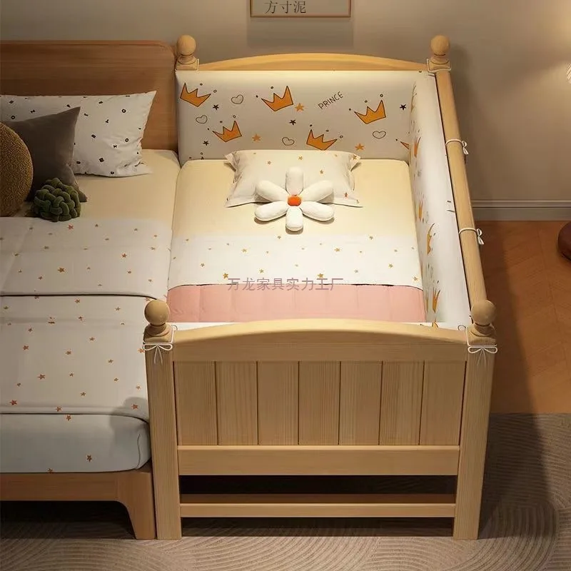 

Solid wood children's splicing bed height adjustable widened bedside bed adults can sleep boys and girls widened crib