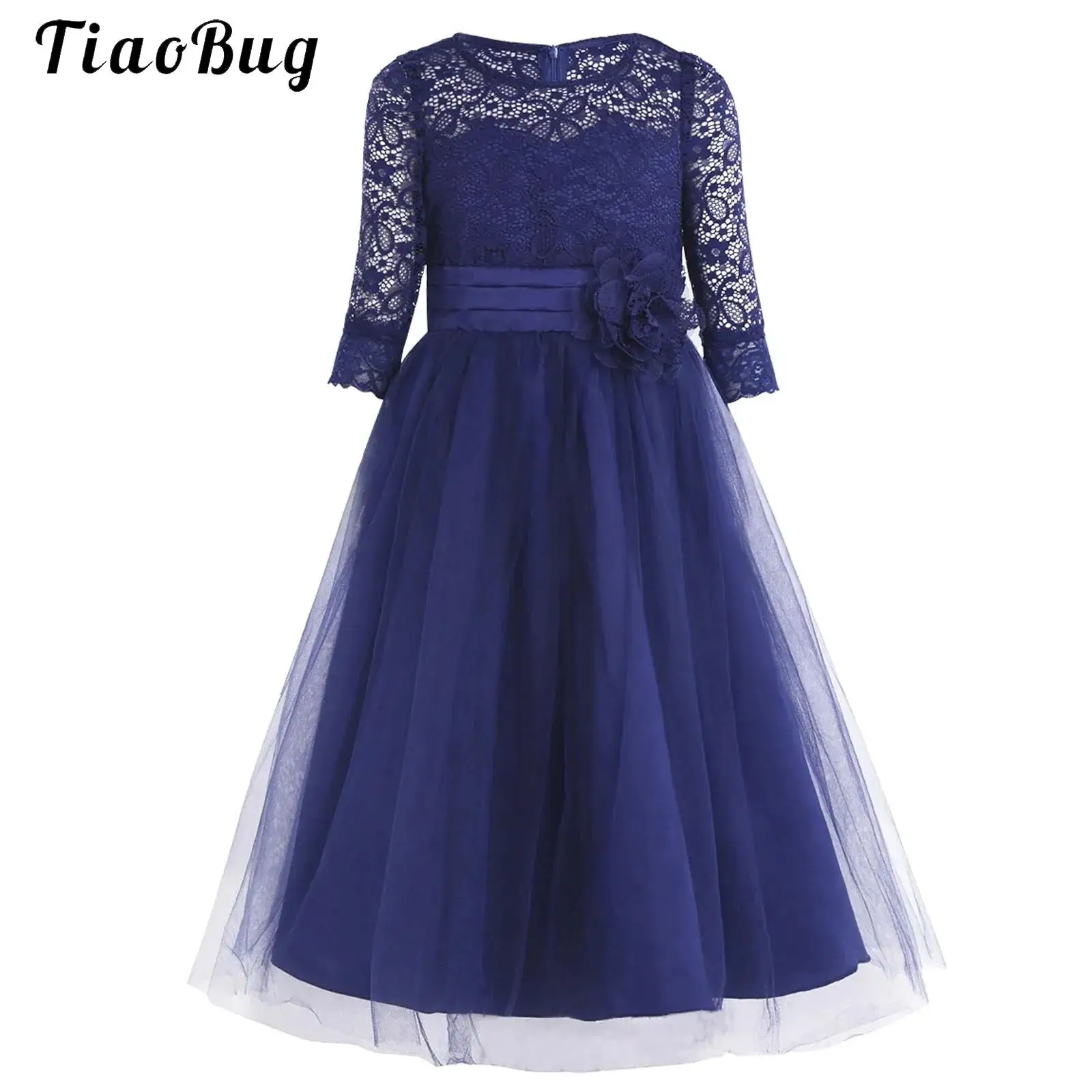 

Girls Lace Tulle Embroidered Princess Prom Ball Gown Formal Party Dress Half Sleeve Communion Dress for Bridesmaids Wedding