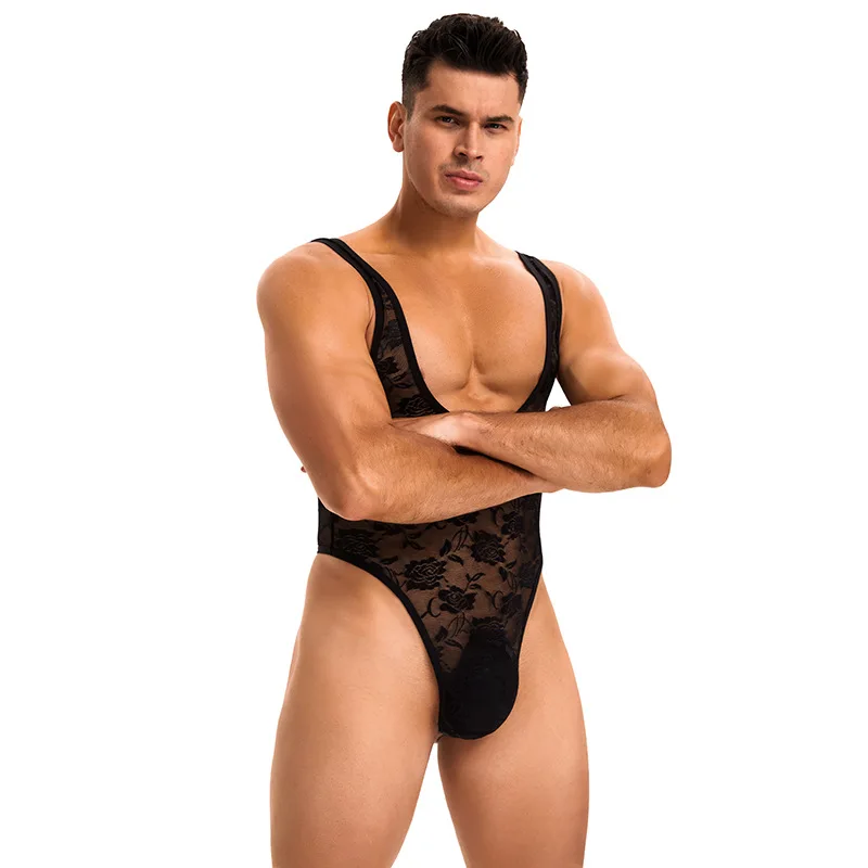 High Quality Transparent Lace Men Bodysuit Undershirts Slim Shaper Onesie Vest Jumpsuits Undershirts Bodywear Sports Singlets