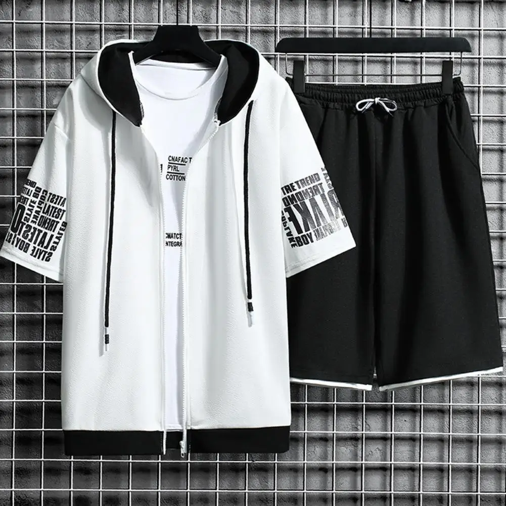 Conjunto de dos piezas de estilo coreano, Sudadera con capucha transpirable, pantalones cortos de ajuste holgado, Top con capucha para deportes, 1