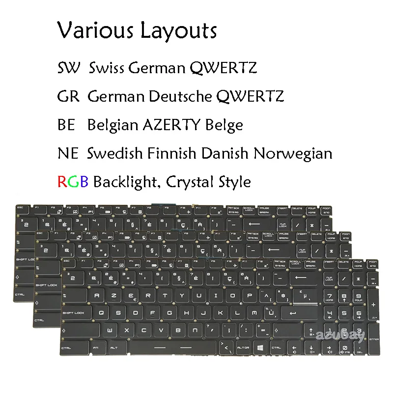 Swiss German Belgian Nordic Laptop Keyboard For MSI WT72 2OK/2OL/2OM 6QI/6QJ/6QK/6QL/6QM/6QN, GS73VR 6RF Stealth Pro, Backlit