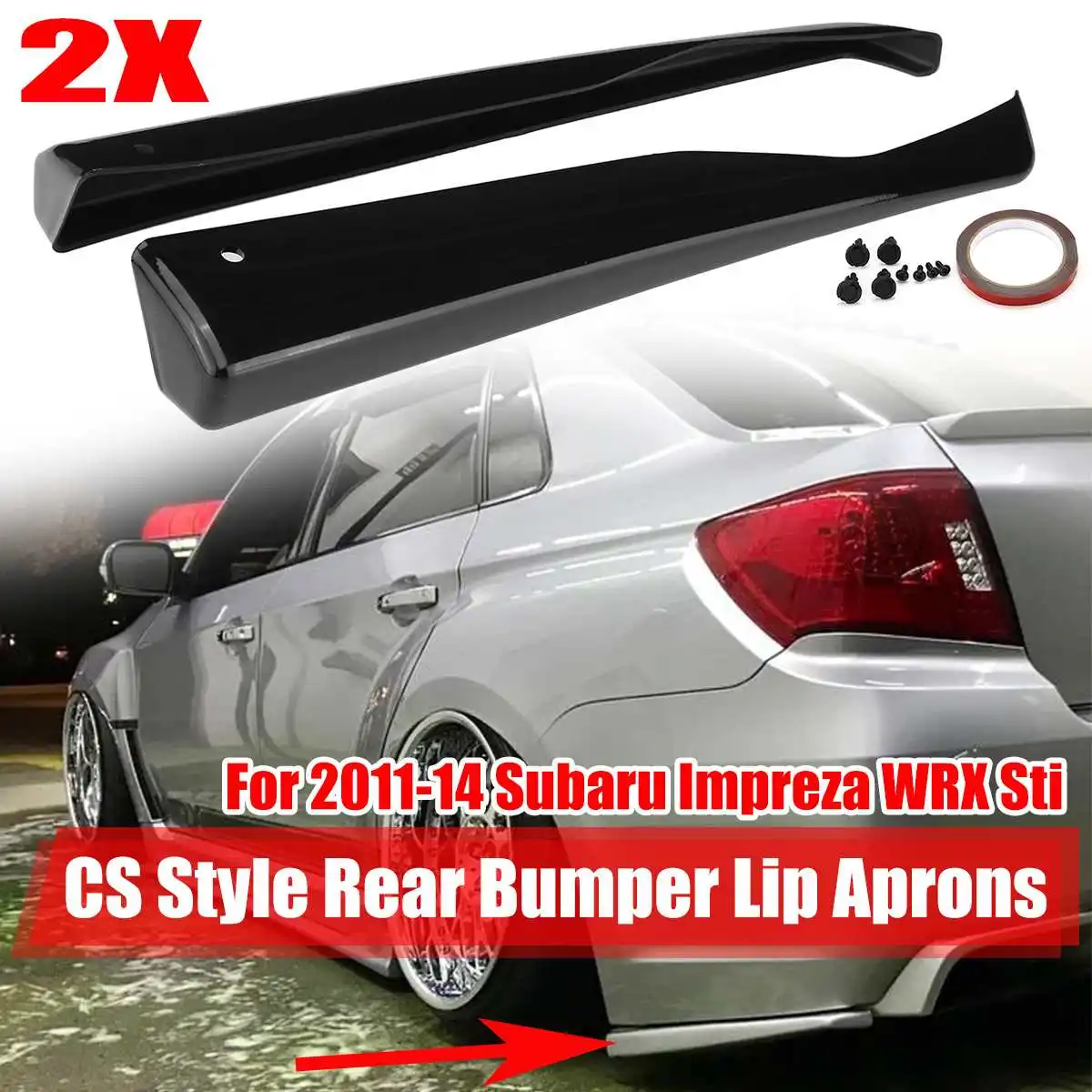 A Pair Car Rear Bumper Lip Diffuser Splitter Spoiler Guard Canard Protector For Subaru Impreza WRX Sti 2011-2014 4Dr CS Style