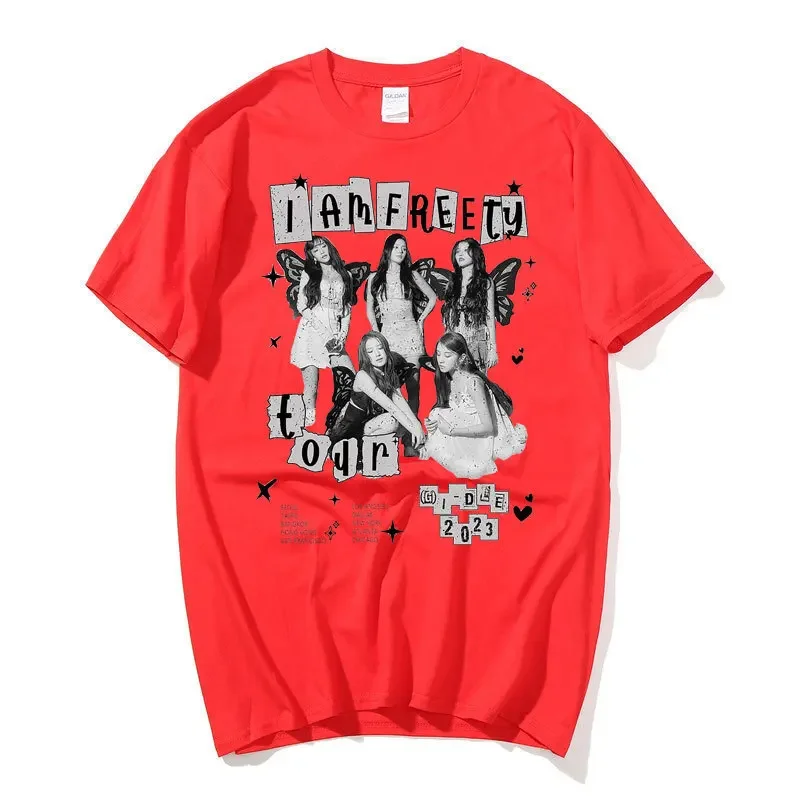 GIDLE T Shirt I Am FREE TY World Tour Merch T-shirt (G)I-DLE Fans NEVERLAND Clothes 100% Cotton Short Sleeve Tee tops