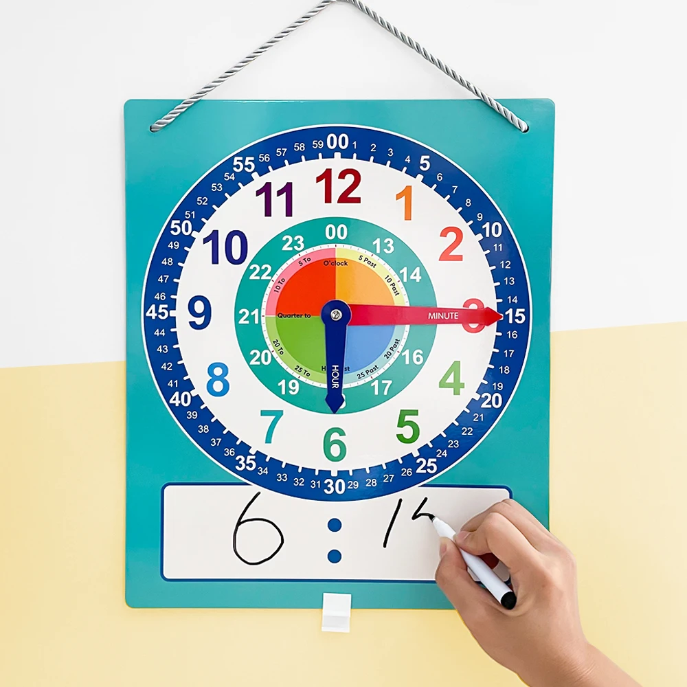 Kids Teaching Clock Telling Time Maths Teaching Aids Educational Write & Wipe Demonstration Clock for Primary School Montessori