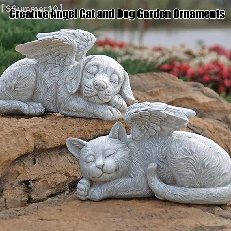 【SSummer10】Resin Angel Dog Cat Garden Statue - Puppy Tombstone Sculpture Ornament Yard Home Living Room Decoration Gift【SS】