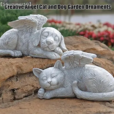 【SSummer10】Resin Angel Dog Cat Garden Statue - Puppy Tombstone Sculpture Ornament Yard Home Living Room Decoration Gift【SS】