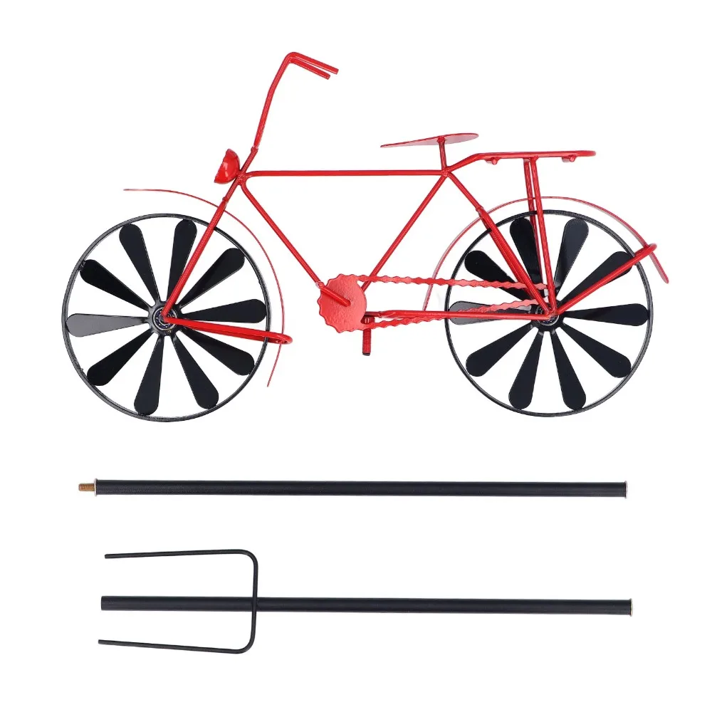 3pcs Iron Wind Spinner Decoration Vintage Red Bicycle Wind Spinner Windmill Structure Garden Stake Wind Sculpture Ornament