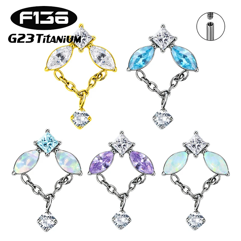 1PC G23 Titanium Piercing Internal Thread Ear Stud CZ Horse's Eye Opal Helix Cartilage Tragus Stud Lobe Labret Piercing Jewelry
