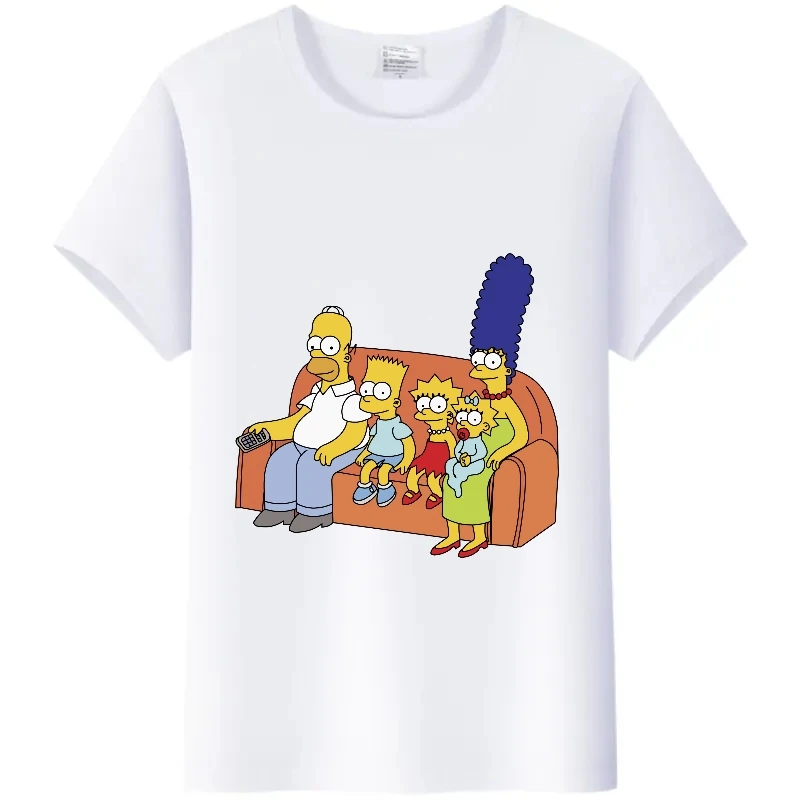

Miniso Fashion Cartoon Simpson Cotton T-shirt Summer Blouses Ladies Men White Tees Tops Short Sleeve Blouses Woman Y2K Tshirt