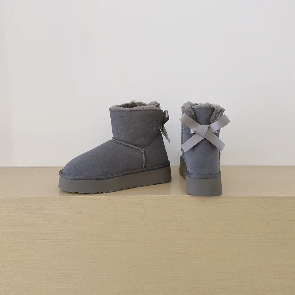 2026 Plateau-Schneestiefel für Damen in Übergrößen, mit dickem Fleece, dicken Baumwollschuhen und Banddekorationen, Damen-Baumwollstiefel – Detail 11