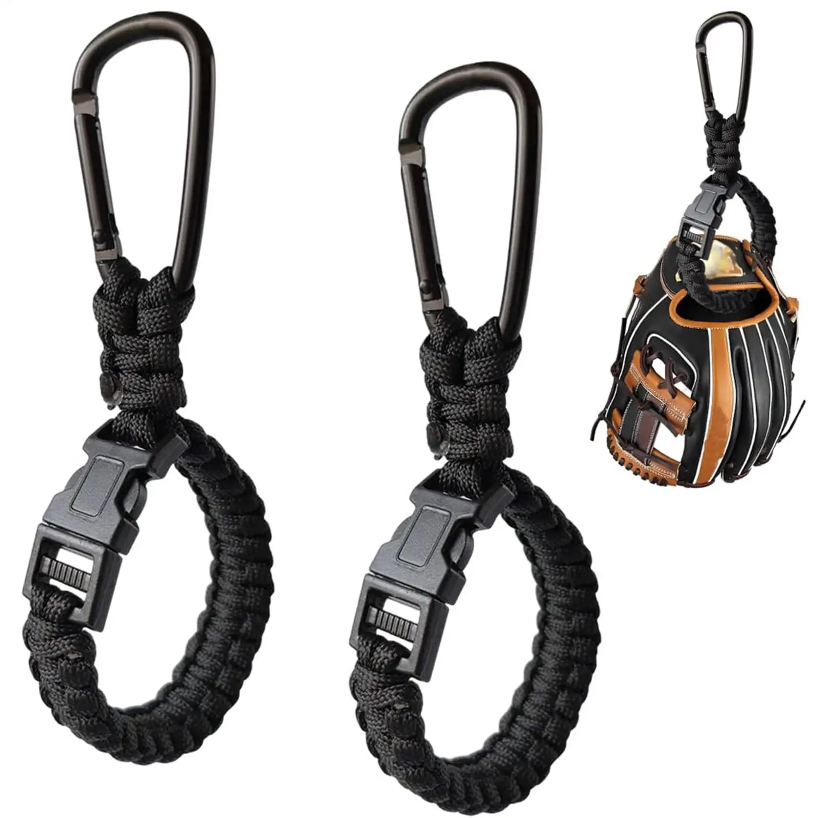 2pcs Baseball Glove Holder Portable Woven Rope Hanger with Carabiner Hook For Backpack Fence Field, Training, Break-in, Storage