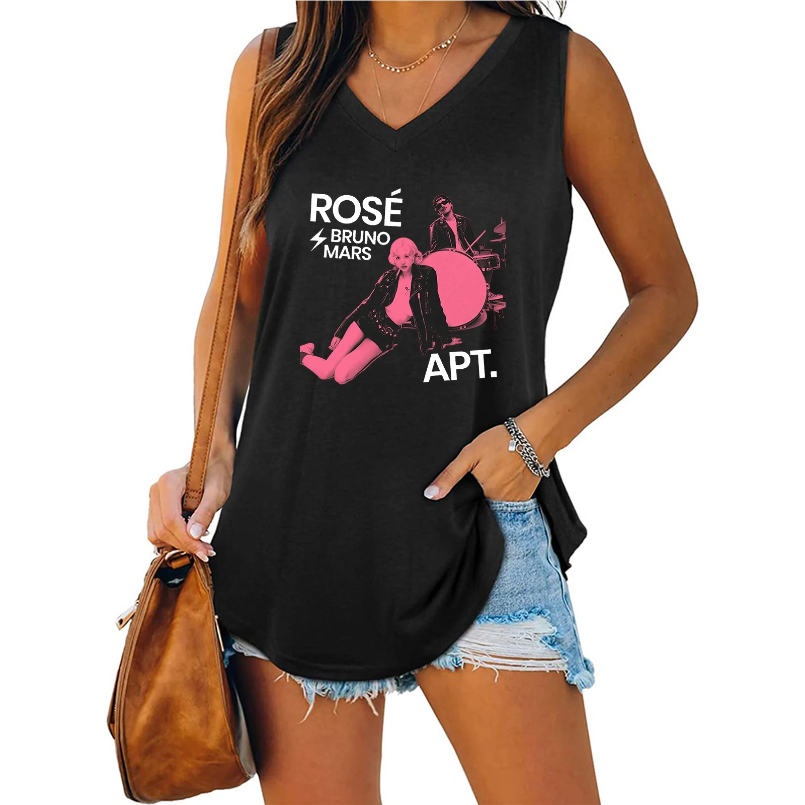 Rose Rosie APT. Bruno Mars Tank V-neck Female Vest Loose Oversized Women No Sleeves Top