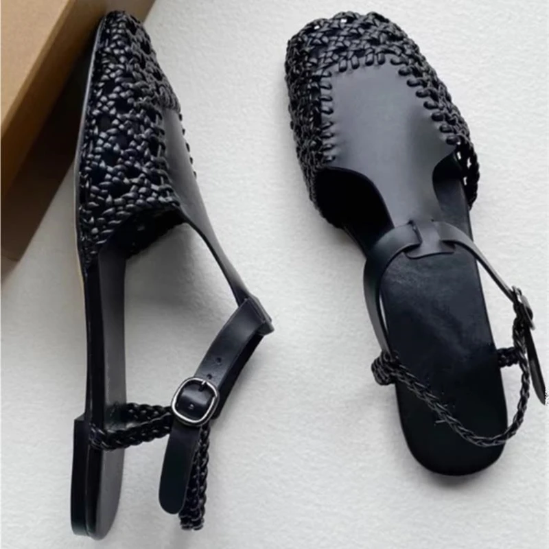 AIYUQI Women's Summer Sandals 2024 New Vintage Flat Mary-jane Shoes Fisherman Weave Roman Sandals Women