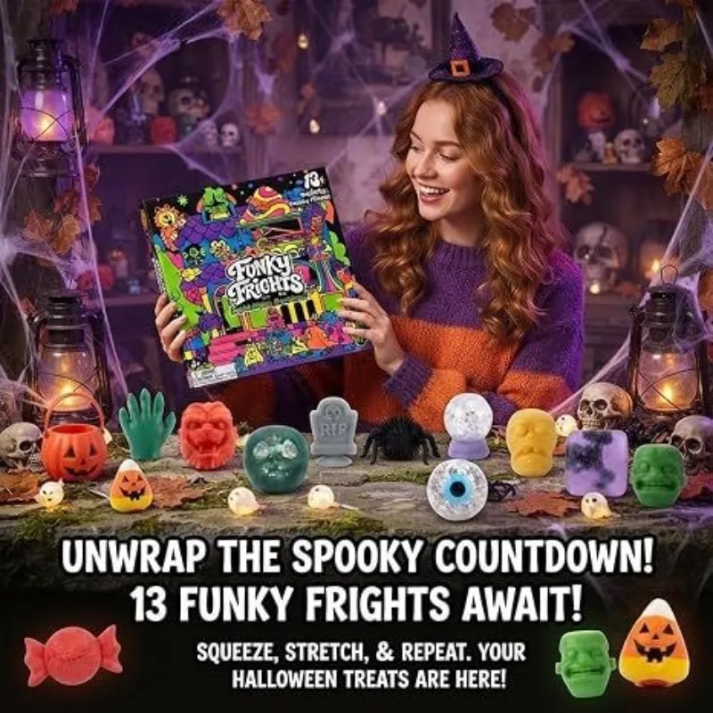 Schylling Needoh Halloween Countdown Surprise Gift Box Funny Monster Squishy Soft Rubber Stress Relief Toy Blind Box Party Gift