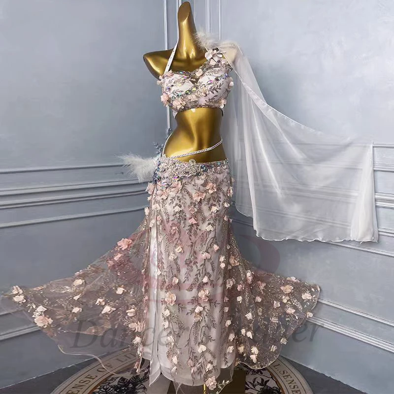 Vestido de dança do ventre para adultos e crianças, pedra ab, personalizado, floral, tango, roupas profissionais femininas