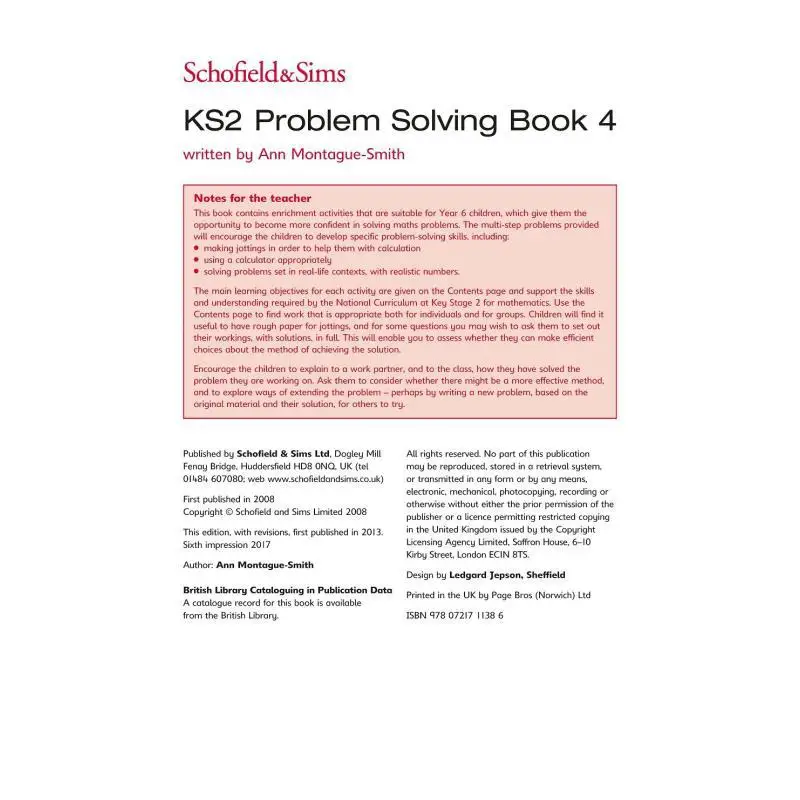 KS2 Problem Solving 4 Anne Forster And Paul Martin Schofield And Sims 9780721711386 Book
