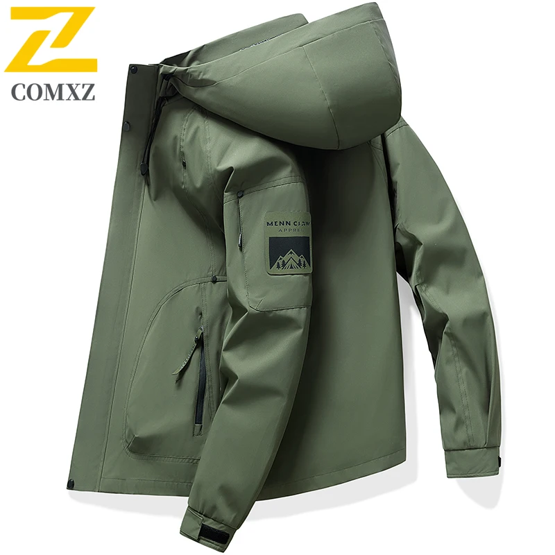 Brand Windbreaker Jackets Men's Spring Autumn Casual Fashionable Loose Zipper Pocket Coat Male Harajuku Camping Hooded Raincoat