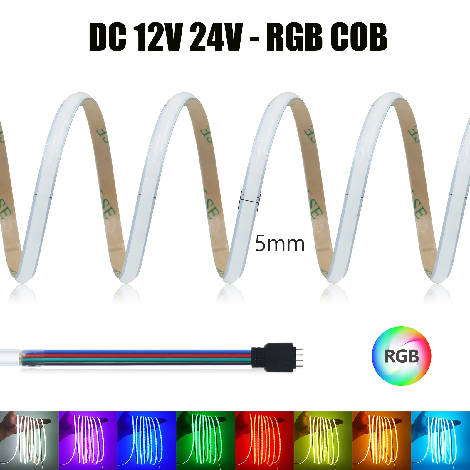 

DC 12V 24V RGB COB LED Strip Narrow Version 5MM 576LEDs/M High Bright Dotless Home Decor Led Tape Diode Flexible Ribbon Rope