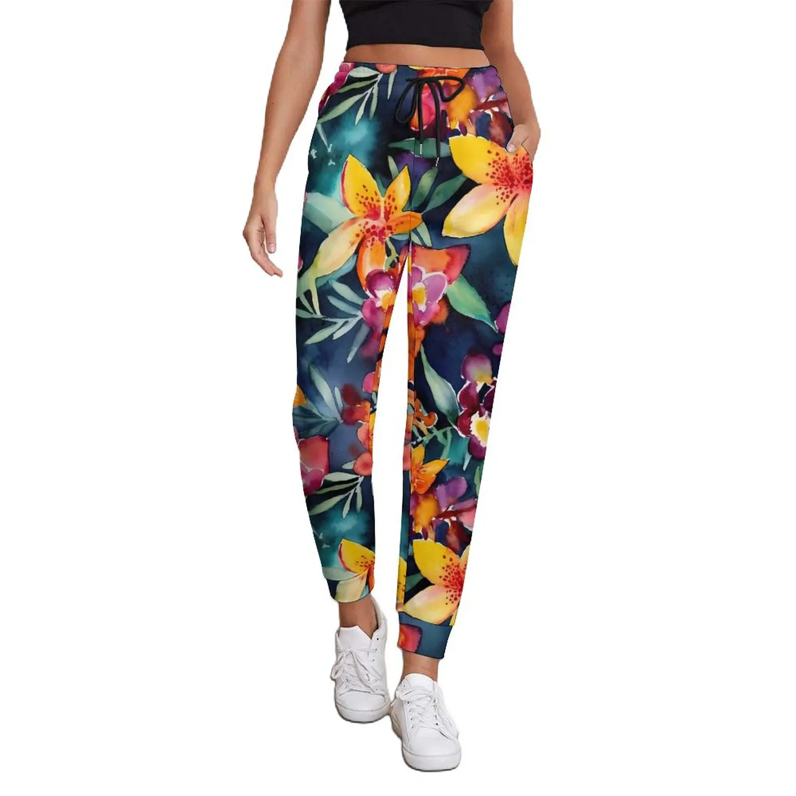 Orchid And Lily Floral Pants Womens Flowers Print Vintage Sweatpants Spring Printed Streetwear Big Size Trousers Gift