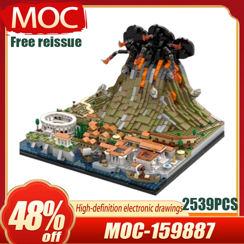 

MOC-159887 Small Particle Assembled Building Block Toy Vesuvius and Pompeii Miniature Scene Desktop Ornaments румбокс klocki
