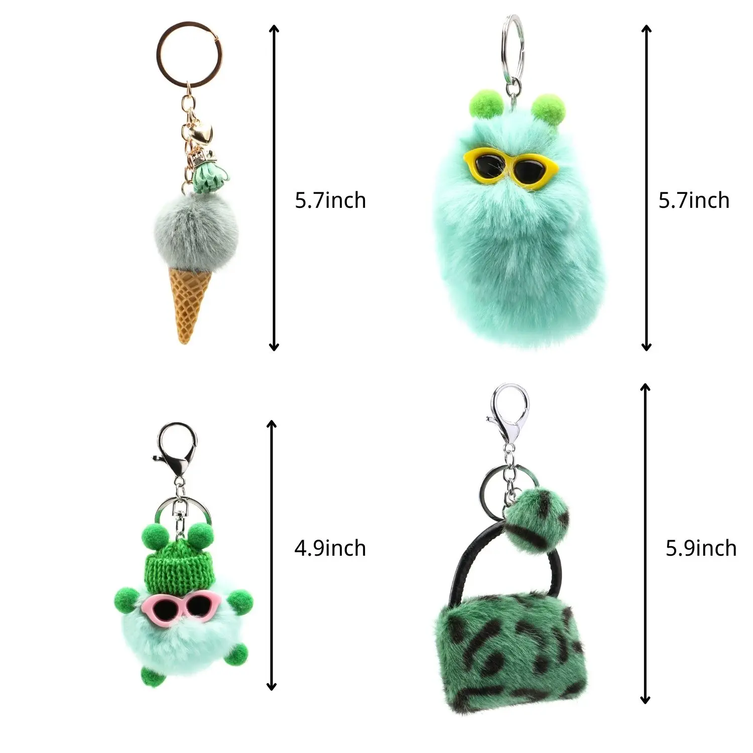 Qiiuuy 4 Pieces Cute Keychain Fluffy Faux Rabbit Fur Kawaii Keyring For Girls Womens Bag